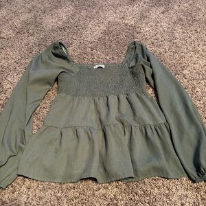 Olive Green Smocked Women's Top
